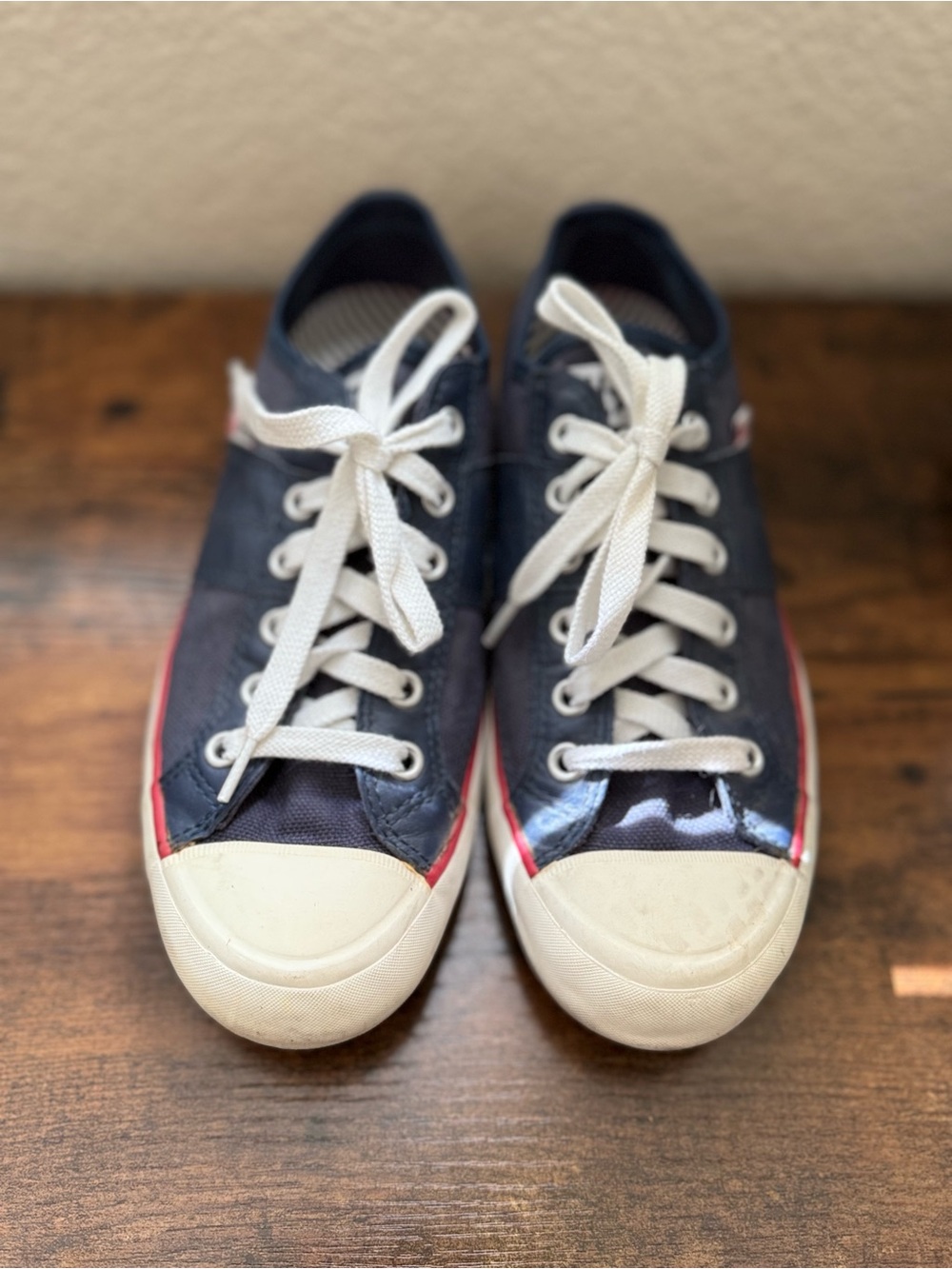 Converse Navy Canvas Kids Sneakers with White Laces and Red Trim